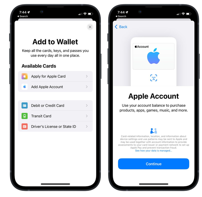 广饶苹果手机维修分享iOS 15.5钱包App如何添加 Apple 账户 